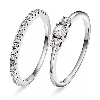 Pan Jewelry, 2-i-1 ring i 925 rhodinert sølv med zirkonia