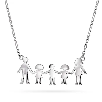 Familiesmykke i 925 sølv med mor, far, to døtre og en sønn