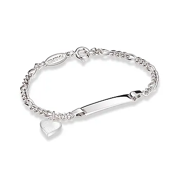 Armbånd til barn i 925 sølv med hvitt hjerte og graveringsplate