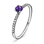 Diamantring i 585 hvitt gull 0,10 ct med ametyst
