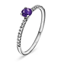 Diamantring i 585 hvitt gull 0,10 med ametyst