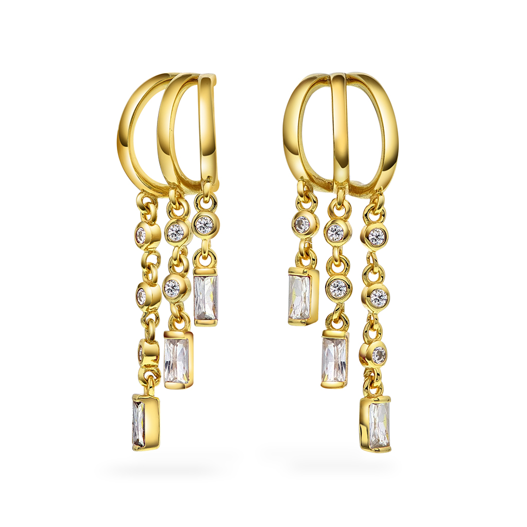 Pan Jewelry, Rio Radiance øredobber i forgylt 925 sølv med hvit zirkonia