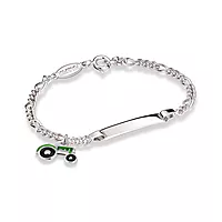 Pia&Per, Armbånd i 925 sølv med graveringsplate og traktor charms i grønn emalje