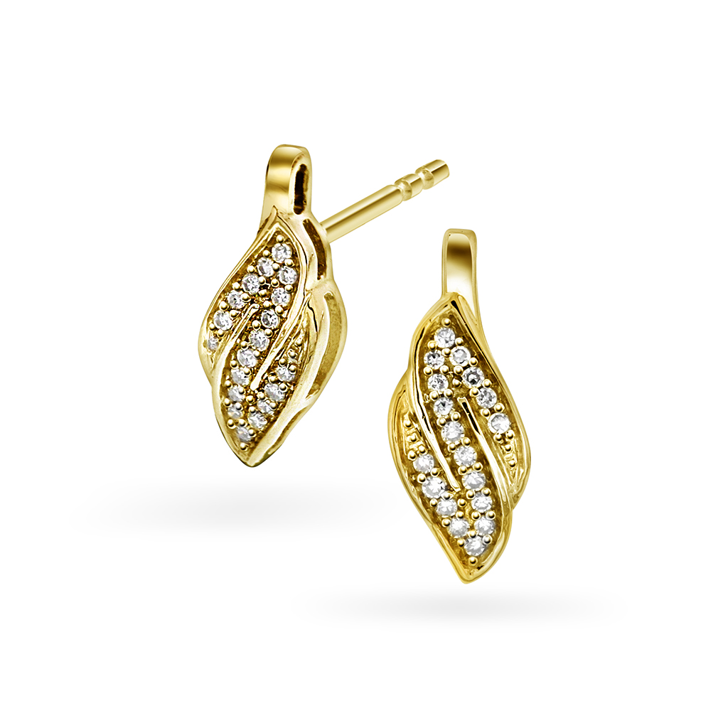 Pan Jewelry, Øredobber i 585 gult gull med diamanter og blad 0,10 ct