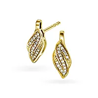 Pan Jewelry, Øredobber i 585 gult gull med diamanter og blad 0,10 ct