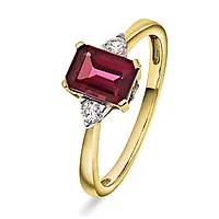 Michelle diamantring i 585 gult gull med diamanter 0,10 ct og rhodolitt