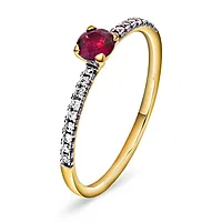 Diamantring i 585 gult gull 0,10ct med rhodolitt