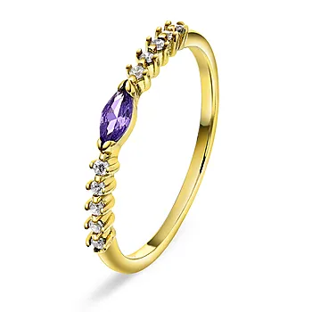 Pan Jewelry, Ring i forgylt 925 sølv med lilla zirkonia