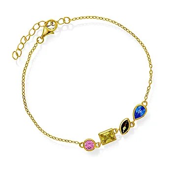 Pan Jewelry, Armbånd i forgylt 925 sølv med farget zirkonia