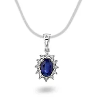 Pan Jewelry, Anheng i 585 hvitt gull med diamanter 0,16 ct og safir