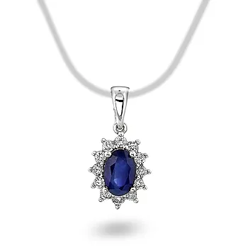 Pan Jewelry, Anheng i 585 hvitt gull med diamanter 0,16 ct og safir