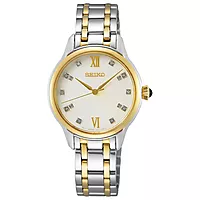 Seiko, Basic dameklokke i stål med diamanter og perlemorskive
