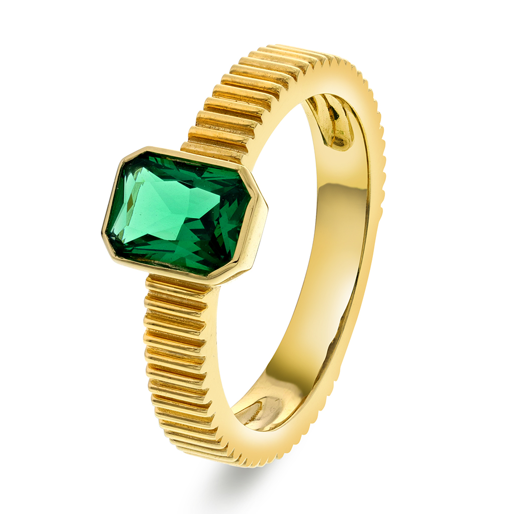Janne Formoe by Pan Jewelry, Ring i forgylt 925 sølv med grønn zirkonia