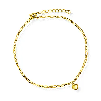 Pan Jewelry, Ankelkjede i forgylt 925 sølv med hjerte, 25 cm