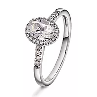 Edel diamantring i 585 hvitt gull 0,15 ct med hvit topas