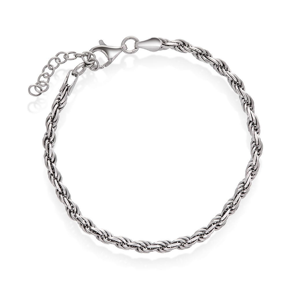 Cordel armbånd i 925 rhodinert sølv, 19 cm