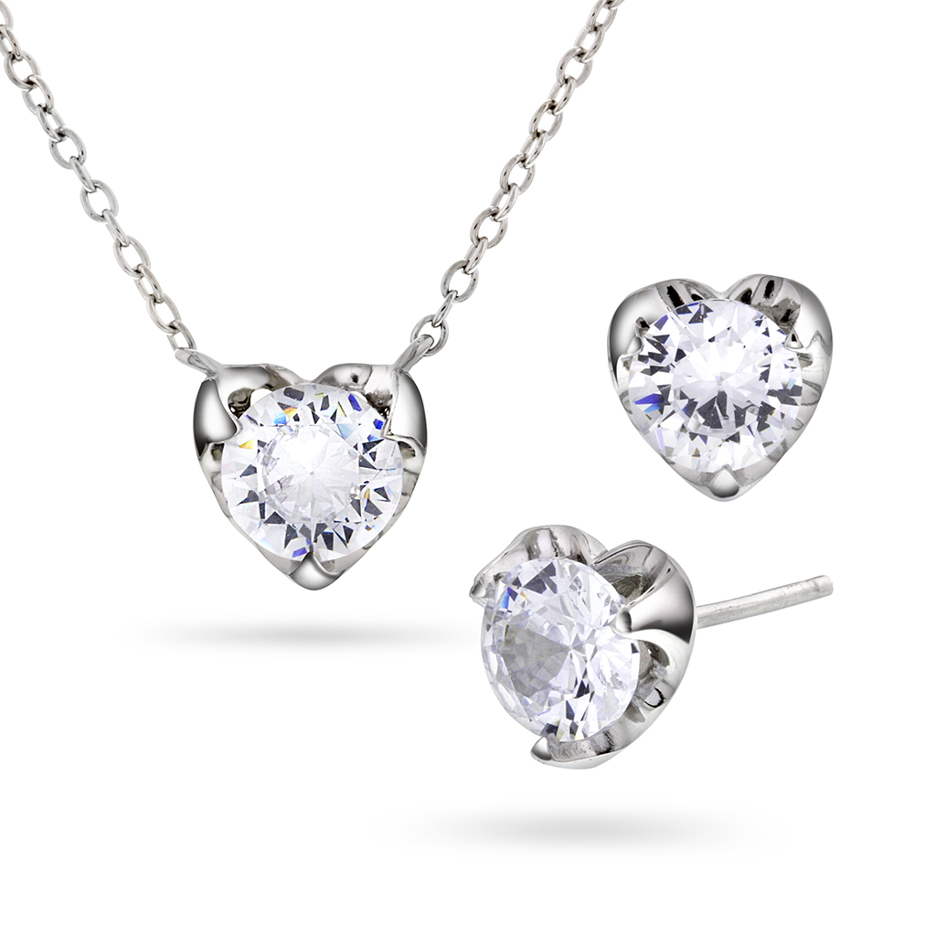 Pan Jewelry, Smykkesett i 925 sølv med zirkonia og hjerter