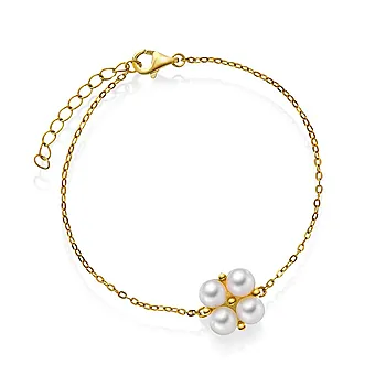 Kløver armbånd i 925 forgylt sølv med ferskvannsperler
