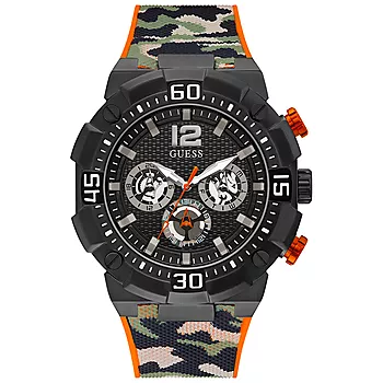 Guess, Active Life herreklokke i sort med orange detaljer