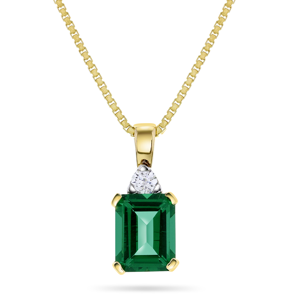 Michelle smykke i 585 gult gull med diamant 0,10 ct hydrotermisk smaragd