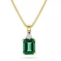 Michelle smykke i 585 gult gull med diamant 0,10 ct hydrotermisk smaragd