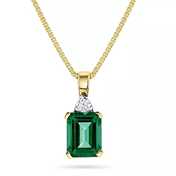 Michelle smykke i 585 gult gull med diamant 0,10 ct hydrotermisk smaragd