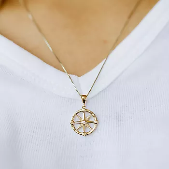 Bilde nummer 4 av Pan Jewelry, Anheng i 585 gult gull med zirkonia og kompass