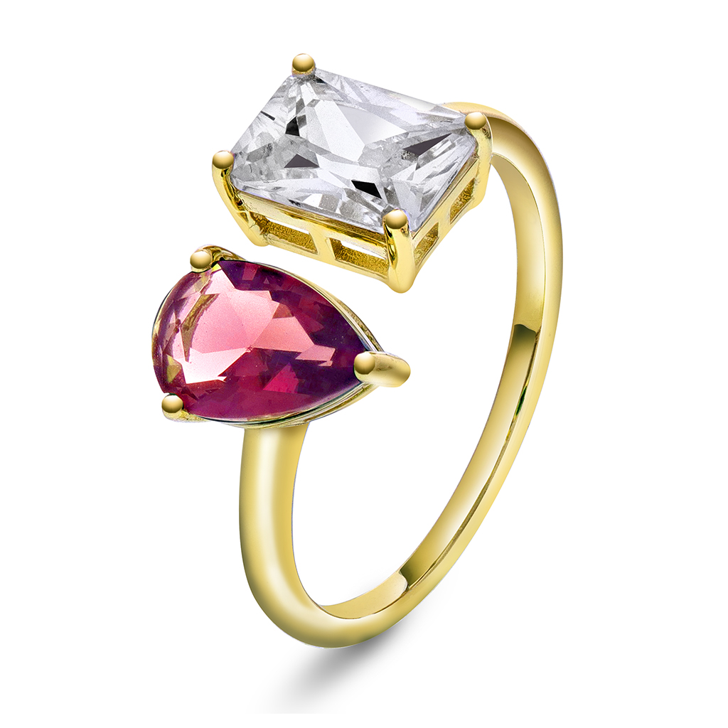 Pan Jewelry, Viva Vegas ring i forgylt 925 sølv med hvit og rosa zirkonia