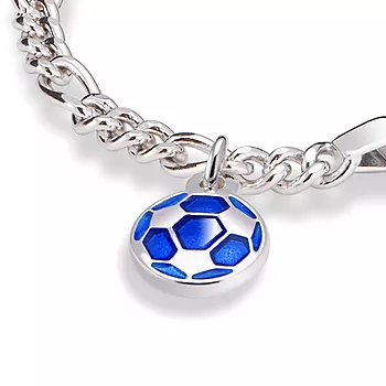 Bilde nummer 2 av Pia&Per, Armbånd i 925 sølv med graveringsplate og fotball charms i blå og hvit emalje