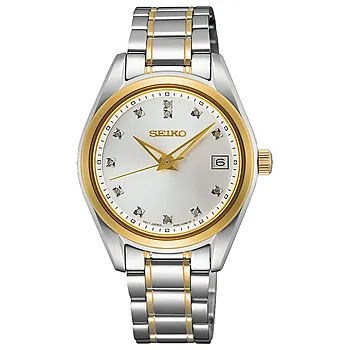 Seiko, Basic dameklokke med flerfarget stållenke og diamanter