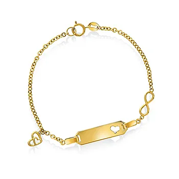 Armbånd til barn i 585 gult gull med graveringsplate