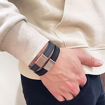 Bilde nummer 2 av Alexander, Armbånd i stål med blå skinnrem