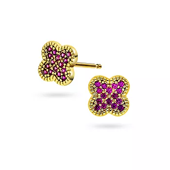 Pan Jewelry, Kløver øredobber i forgylt 925 sølv med rosa zirkonia
