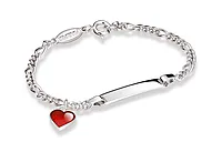 Armbånd til barn i 925 sølv med rødt hjerte og graveringsplate