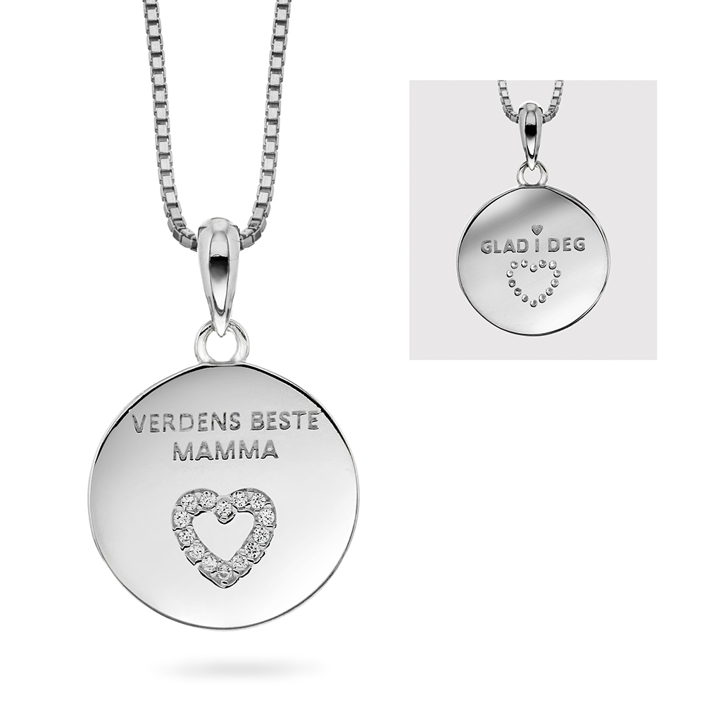 Pan Jewelry, Smykke i 925 sølv med zirkonia teksten VERDENS BESTE MAMMA