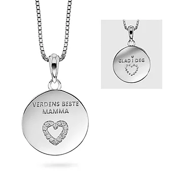 Pan Jewelry, Smykke i 925 sølv med zirkonia teksten VERDENS BESTE MAMMA