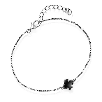 Kløver armbånd i 925 sølv med sort agat