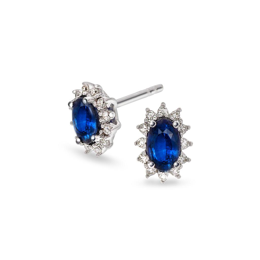 Gold Collection, Øredobber i 585 hvitt gull med diamanter 0,08 ct og safir