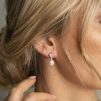 Bilde nummer 2 av Pan Jewelry, Øredobber i 925 rhodinert sølv med syntetisk perle og zirkonia