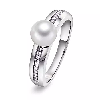 Pan Jewelry, Ring i 925 sølv med ferskvannsperle og zirkonia