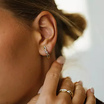 Bilde nummer 3 av Pan Jewelry, Øreringer i 585 gult gull med zirkonia og flettemønster