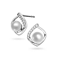 Pan Jewelry, Øredobber i 585 hvitt gull med ferskvannsperle og zirkonia med dråpeform