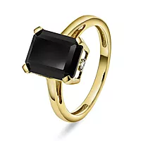 Michelle diamantring i 585 gult gull med diamanter 0,04 ct og sort onyx