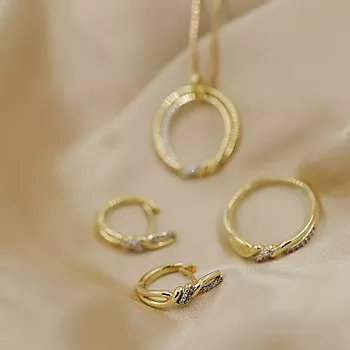 Bilde nummer 4 av Pan Jewelry, Øreringer i 585 gult gull med zirkonia og flettemønster