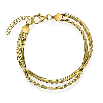 2 radet slange armbånd i 925 forgylt sølv