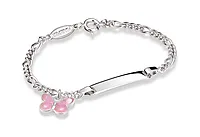 Armbånd til barn i 925 sølv med rosa sommerfugl og graveringsplate
