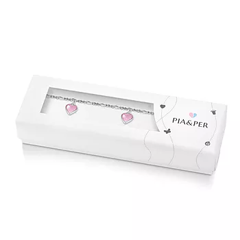 Bilde nummer 2 av Pia&Per, Armbånd i 925 sølv med charms av rosa emalje hjerter