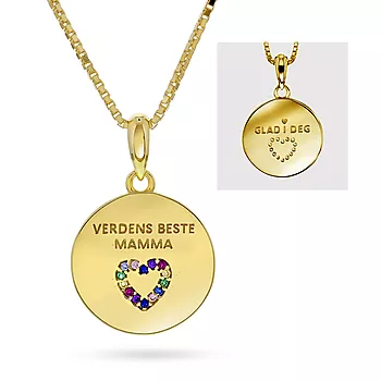 Pan Jewelry, Smykke i forgylt 925 sølv med zirkonia og teksten VERDENS BESTE MAMMA