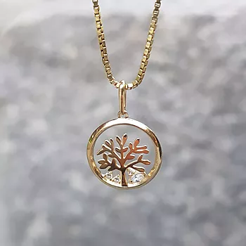 Bilde nummer 3 av Pan Jewelry, Anheng i 585 gult gull med zirkonia og livets tre
