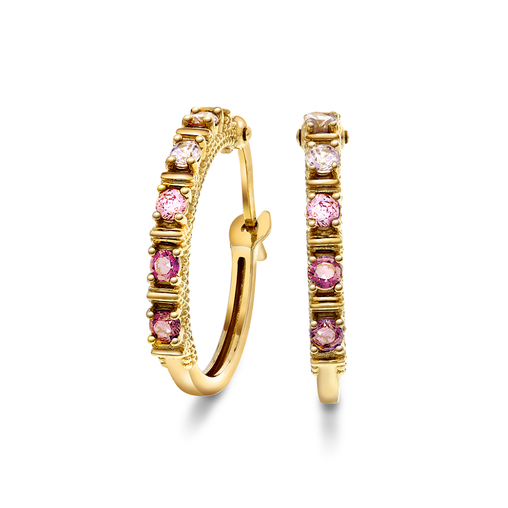 Pan Jewelry, Øreringer i 585 gult gull med rosa stener